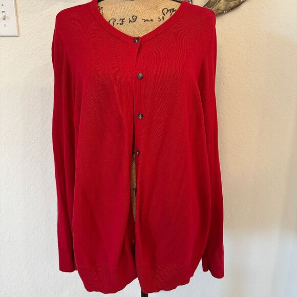 Croft & Barrow Women’s Plus Size 1X Button-Front Cardigan – Red - Picture 1 of 3